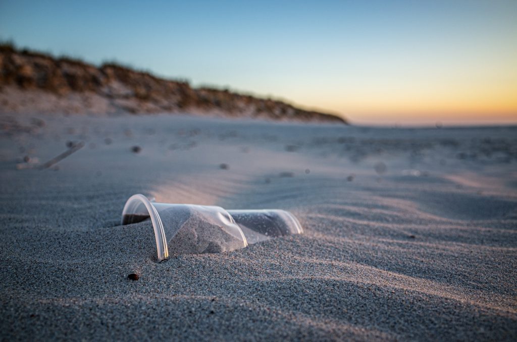 a plastic bottle on the beach