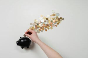 Person Putting Coin in a Piggy Bank. Autor: cottonbro studio. Zdroj: www.pexels.com.